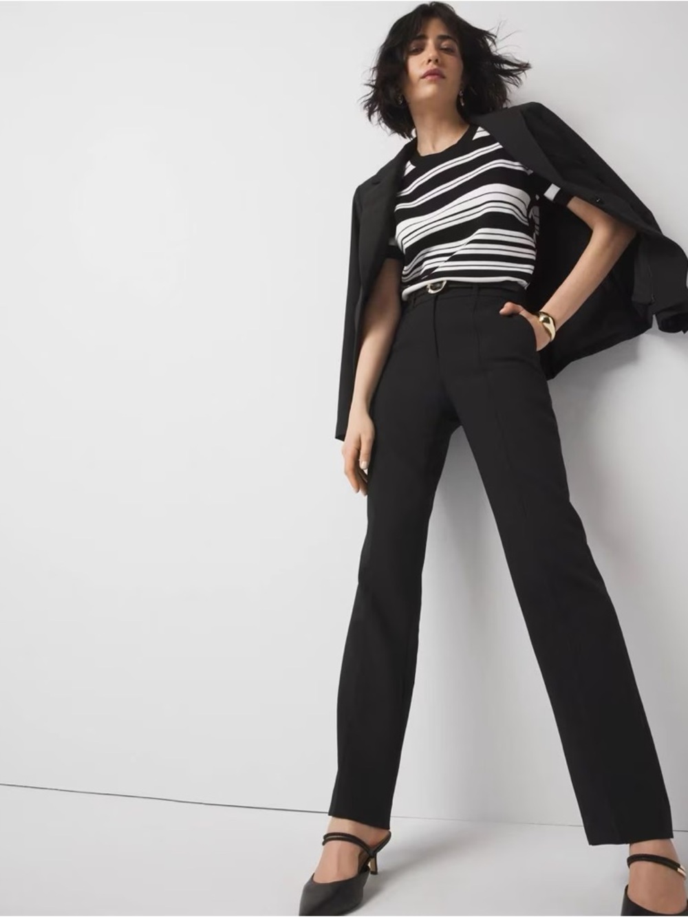 New White House Black Market Straight High Rise Black Pants Trousers Size 6 - Picture 4 of 12